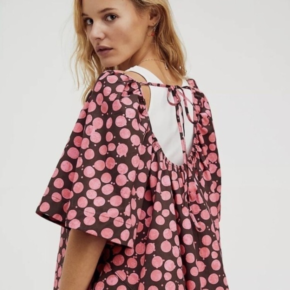 FREE People Pink/Chocolate Combo Jodie Printed Tunic Flowy Oversized top size XS - Picture 10 of 15